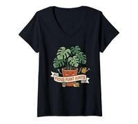Mujer Linda Planta tía Monstera Planta de Interior Dama Amante de la jardinería Camiseta Cuello V