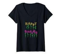 Mujer Linda Primavera Feliz Ha Saltado Flores Bonitas Floración Camiseta Cuello V