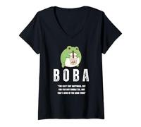 Mujer Linda Rana Bebiendo té de Burbujas Kawaii Boba Milk Tea Lovers Camiseta Cuello V