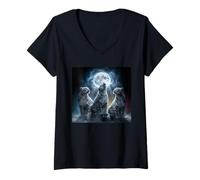 Mujer Linda Ropa De Leopardo De Nieve Mamá Papá Divertido 3 Howling Moon Meme Camiseta Cuello V