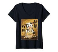 Mujer Linda Vaca Comiendo Fideos Ramen Divertidas Vacas Kawaii Camiseta Cuello V