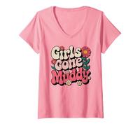 Mujer Lindas Chicas Que se han Vuelto turbias, Mud Run Kids Mudder Sisters Mudding Camiseta Cuello V