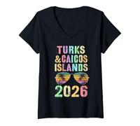 Mujer Lindas Islas TURCAS Y Caicos 2026 Viaje de Surfista de Vacaciones mamá Camiseta Cuello V
