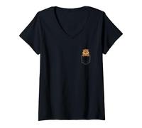 Mujer Lindas Marmotas Asomándose del Bolsillo Arte Animal Kawaii Camiseta Cuello V