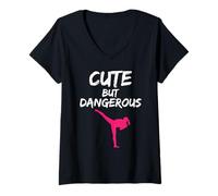 Mujer Lindas Pero peligrosas Divertidas Chicas de Karate Artes Marciales Mujeres Camiseta Cuello V