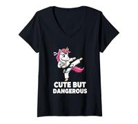 Mujer Lindas Pero peligrosas Divertidas Chicas de Karate Artes Marciales Mujeres Camiseta Cuello V