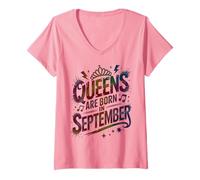 Mujer Lindas Reinas DE Cumpleaños Nacidas EN SEPTIEMBRE Celebra Virgo Libra Camiseta Cuello V