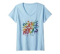 Mujer Lindas Rocas de Ciencia Campamento de biología Enseñar Stem Nerd Steminist Camiseta Cuello V
