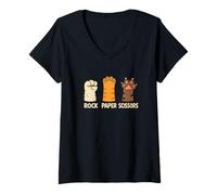 Mujer Lindas Tijeras de Papel de Pata de Gato, Juego introvertido, Rescate de Gatos Camiseta Cuello V