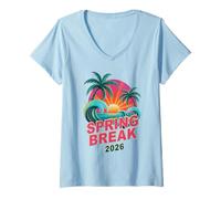 Mujer Lindas Vacaciones de Primavera 2026 Viaje de Vacaciones Surf Beach Travel Camiseta Cuello V