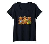 Mujer Lindas Vacas de Las Tierras Altas jardineros florecen Temporada de Pascua Camiseta Cuello V