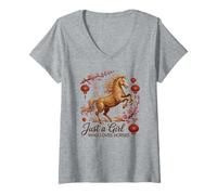 Mujer Lindo 2026 Just Girl QUIEN AMA LOS Caballos Zodiaco Vida Fortuna Camiseta Cuello V