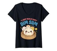 Mujer Lindo Amante de Dim Sum Kawaii Dumpling al Vapor Foodie Camiseta Cuello V