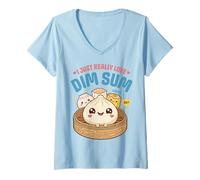 Mujer Lindo Amante de Dim Sum Kawaii Dumpling al Vapor Foodie Camiseta Cuello V