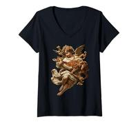 Mujer Lindo ángel querubín con Animal renacentista Barroco Cervatillo Camiseta Cuello V