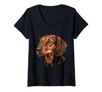 Mujer Lindo Animal de Mascota Dachshund Wiener, Amante de los Perros Camiseta Cuello V