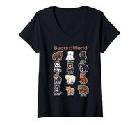 Mujer Lindo Animal Kawaii de Osos del Mundo Camiseta Cuello V