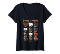 Mujer Lindo Animal Kawaii de Osos del Mundo Camiseta Cuello V