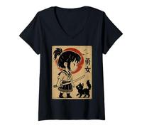 Mujer Lindo Anime Samurai Chica Camiseta Cuello V