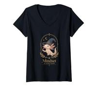 Mujer Lindo Arte de mentalidad mágica de la Luna del Mago de ajolote Camiseta Cuello V