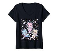 Mujer Lindo Astronauta Gatos Corazones Estrellas Galaxia Kawaii Camiseta Cuello V