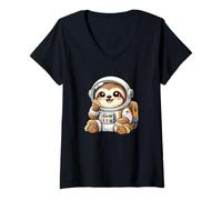Mujer Lindo Astronauta Perezoso Explorando Universo Camiseta Cuello V