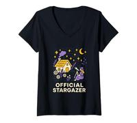 Mujer Lindo astrónomo oficial de observación de estrellas Sistema Solar y Espacio Camiseta Cuello V