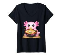 Mujer Lindo Axolotl Come Ramen Fideos Ramen Axolotls Camiseta Cuello V