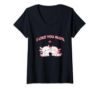Mujer Lindo Axolotls I Like You Alotl Divertido Día de San Valentín Pareja Camiseta Cuello V