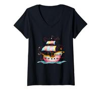 Mujer Lindo barco pirata ilustración Camiseta Cuello V