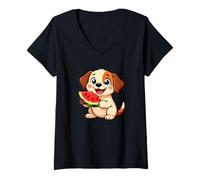 Mujer Lindo Beagle con Sandía Summer Vibes Camiseta Cuello V