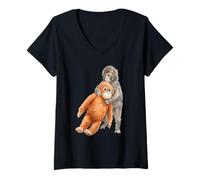 Mujer Lindo bebé Macaco Mono y orangután Peluche Juguete Acuarela Camiseta Cuello V