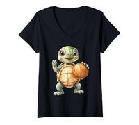 Mujer Lindo bebé Tortuga Jugador de Baloncesto Acuarela Arte Camiseta Cuello V