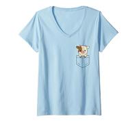 Mujer Lindo bebé vaca bolsillo amigo becerro divertido vaca granja animal Camiseta Cuello V