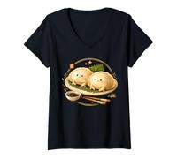 Mujer Lindo Bola De Masa Gyoza Kawaii Asiático Amante De La Comida Camiseta Cuello V