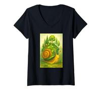 Mujer Lindo Bosque en Miniatura con Caracol Camiseta Cuello V