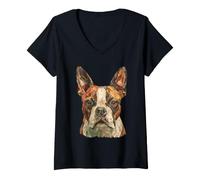 Mujer Lindo Boston Terrie Autumn Collage Animal Art Fall Bostie Dog Camiseta Cuello V