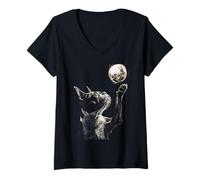 Mujer Lindo Boston Terrier con Luna Llena Luz de Luna Bostie Dog Art Camiseta Cuello V