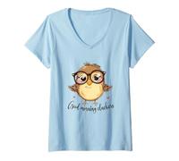 Mujer Lindo búho con Gafas Diciendo Buenos días Camiseta Cuello V
