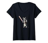 Mujer Lindo Bulldog French in a bathrobe holding a bright antorch Camiseta Cuello V
