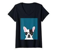 Mujer Lindo Bulldog Negro Feliz, Perros, Cachorros, Cachorros Amantes de Animales Camiseta Cuello V