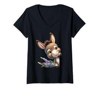 Mujer Lindo Burro bebé Mirando con diseño de Lavanda Camiseta Cuello V