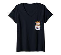Mujer Lindo Cachorro de Tigre surcoreano en Bolsillo con Gafas de Sol Camiseta Cuello V