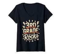 Mujer Lindo Campamento de música Tiny Humans para Profesor de 3rd Grade Rocks Camiseta Cuello V