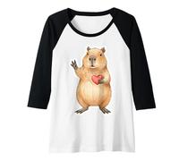 Mujer Lindo Capibara Sosteniendo Corazón San Valentín Camiseta Manga Raglan