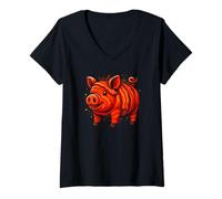 Mujer Lindo Cerdo Sonriente Envuelto en Tocino, Cerdos amorosos Camiseta Cuello V