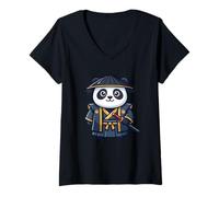 Mujer Lindo Chibi Samurai Panda Katana Cultura Japonesa Camiseta Cuello V