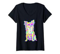 Mujer Lindo Chihuahua con Gafas de Sol de corazón Coastal Summer Vibes Camiseta Cuello V