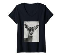 Mujer Lindo Ciervo con Gafas de Sol Cool Forest Animal Photo Booth Camiseta Cuello V