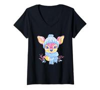 Mujer Lindo Ciervo Invierno Bosque Retrato gráfico bebé Bufanda Azul Camiseta Cuello V